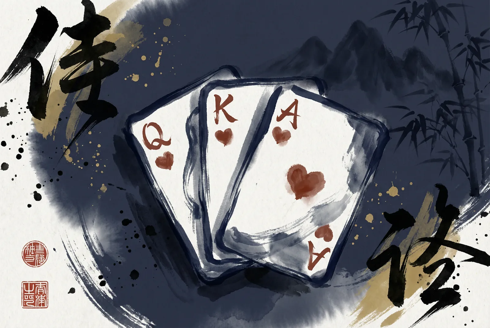 炸金花水墨风格游戏画面